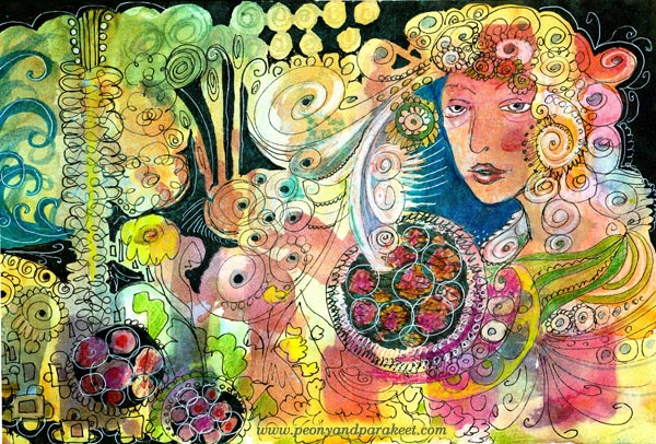 Mucha Girl by Peony and Parakeet. Combining wild doodling with art nouveau.