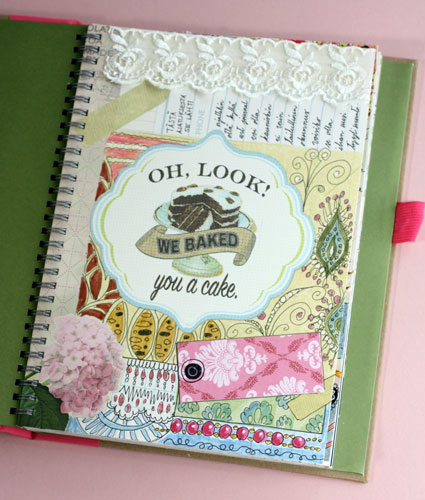 Pretty art journaling, including lace, scrapbook papers, doodling by Peony and Parakeet.