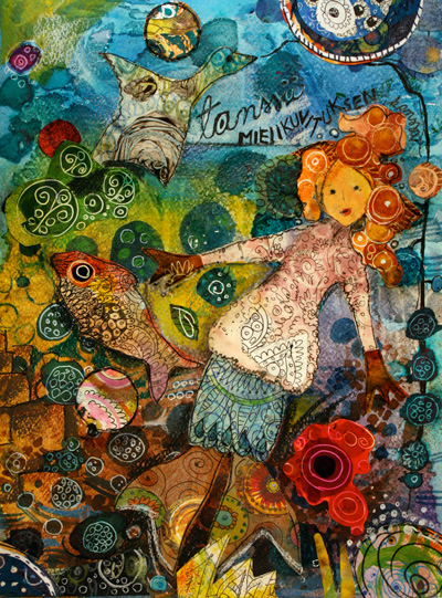 Dancing With Imagination, an art journaling page, illustration by Peony and Parakeet