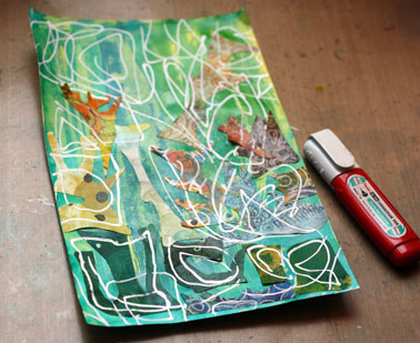 Art Nouveau Houseplants, a collage by Peony and Parakeet, phase 3