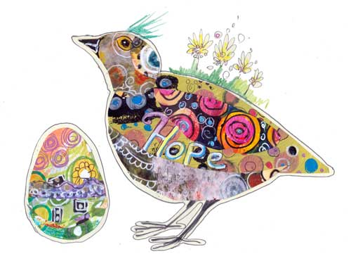 Hope, collage bird, Birds of Happiness, by Peony and Parakeet