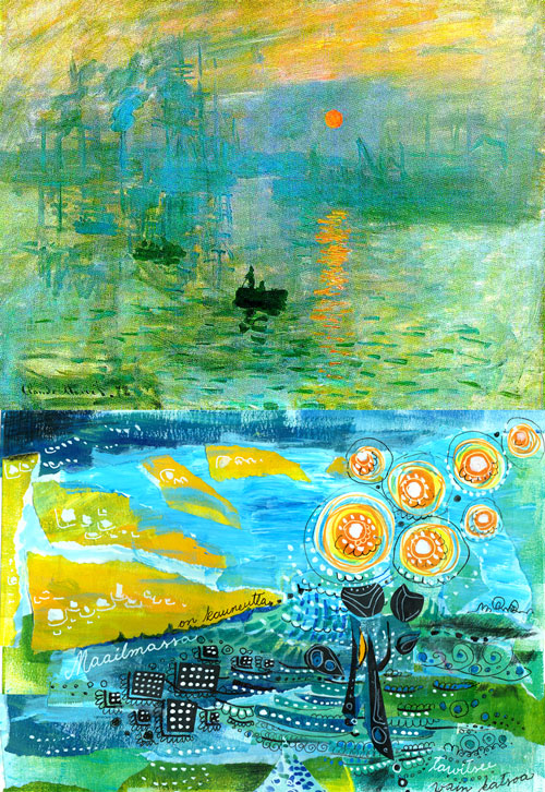 Monet's Impression Sunrise, Collage by Peony and Parakeet