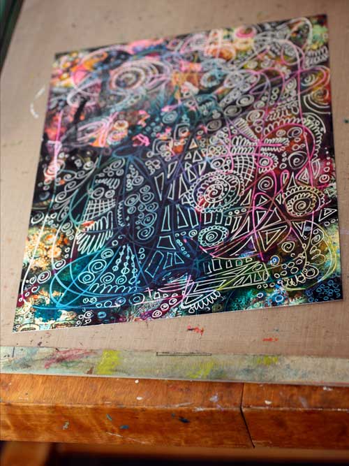 Decorated background paper, by Peony and Parakeet