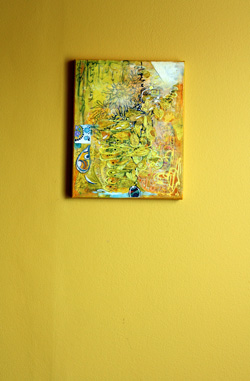 Yellow collage on yellow wall, by Peony and Parakeet