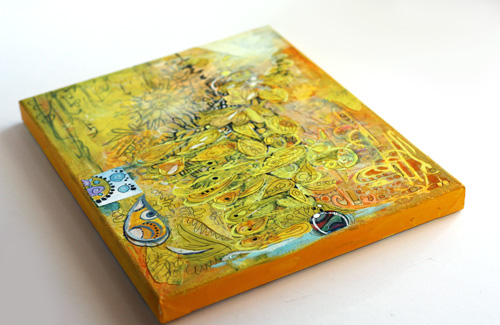 Yellow collage on canvas by Peony and Parakeet
