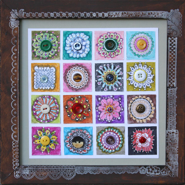 Rubber stamped sampler inspired by folk costumes, sampler ideas by Peony and Parakeet