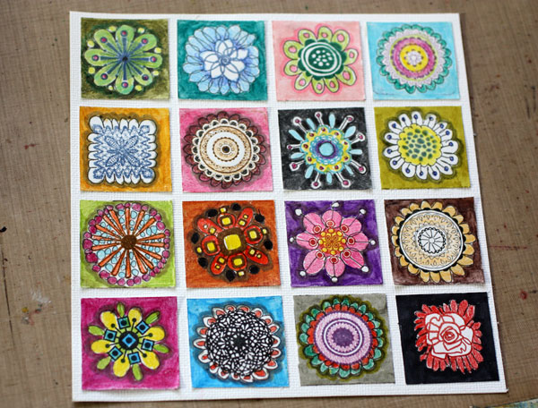 Phase photo of a stamped sampler, by Peony and Parakeet