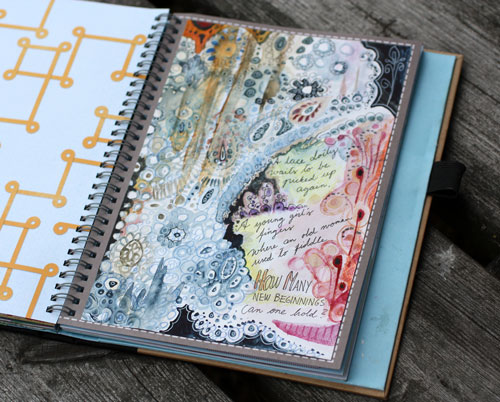An art journal page by Peony and Parakeet. Read about illustrating poems in art journaling!
