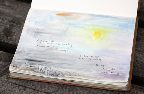 An art journal page by Peony and Parakeet. Read about illustrating poems in art journaling!