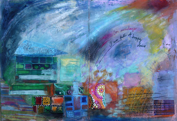 On Sundays - An art journal page spread by Peony and Parakeet. Advice on mixing colors.