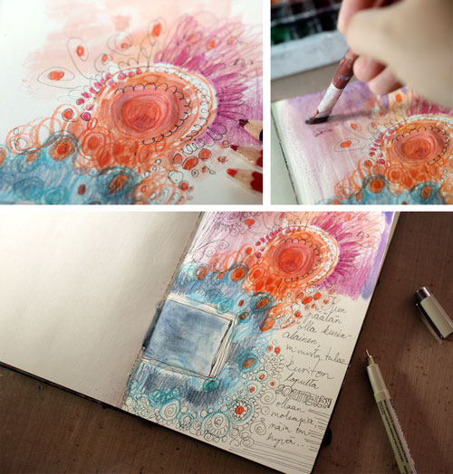 Creating an art journal page by Peony and Parakeet. Read instructions to create an art journal page with only few basic supplies!