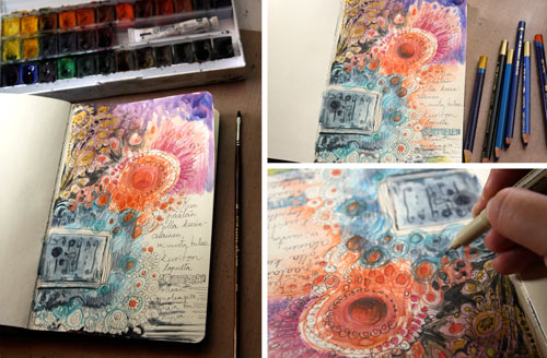 Creating an art journal page by Peony and Parakeet. Read instructions to create an art journal page with only few basic supplies!