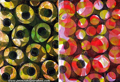 I made these with Gelli Arts Gel Printing Plate, and this might work as a fabric design too.