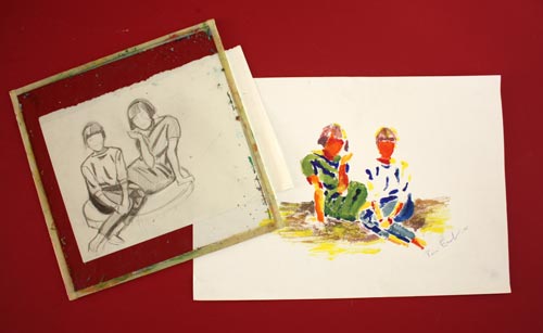 Sisters by Peony and Parakeet. Printed with a glass plate. See my tips for creating monoprints!