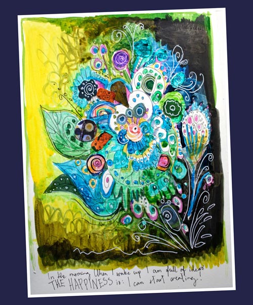 An art journal page by Peony and Parakeet. See the process video!