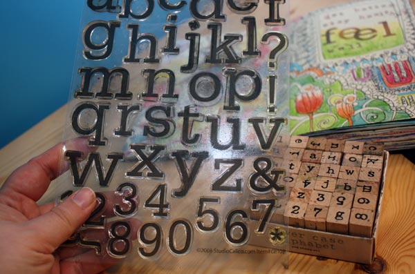 Using alphabet stamps in art journaling