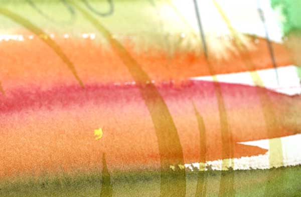 A detail of a watercolor painting. Read about using positive self-criticism when creating art!