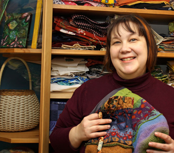 Paivi from Peony and Parakeet, with folk bags