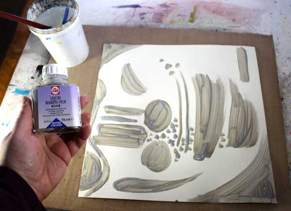 Starting the painting with masking fluid.