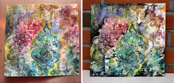 Creating a mixed media painting by Peony and Parakeet