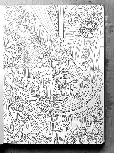 Art Journal page ready for coloring by Peony and Parakeet