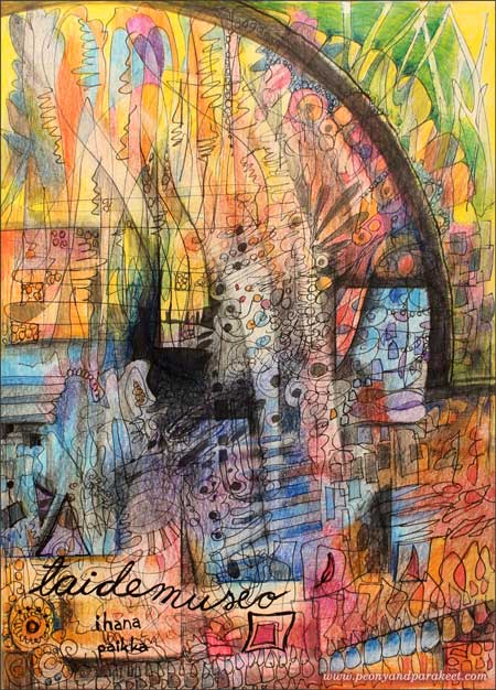 I Love Art Museums, an art journal page with colored pencils by Peony and Parakeet. Art museum inspiration.