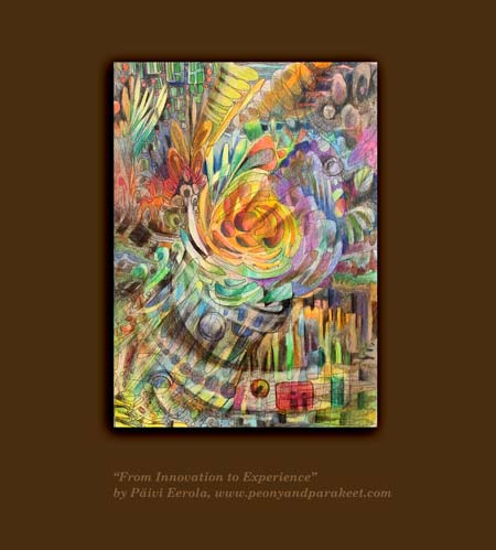 From Innovation to Experience, artwork with colored pencils by Peony and Parakeet