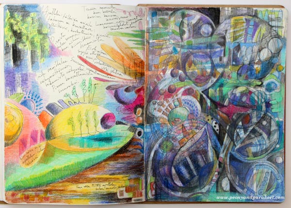 What I Think and How I Think, an art journal page spread visualizing thoughts by Peony and Parakeet