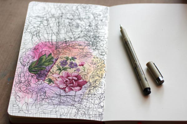 Using Fabric Pieces on Art Journal Pages, by Peony and Parakeet