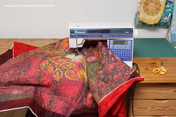 Quilting an art print by Peony and parakeet