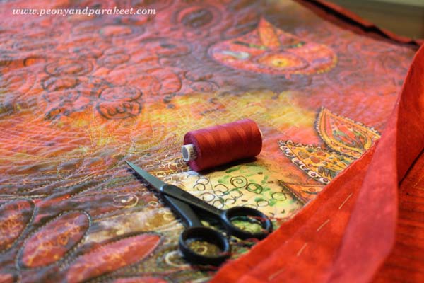 Making art quilt by Peony and Parakeet