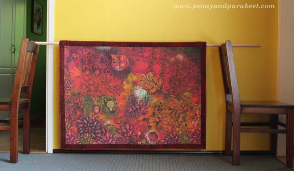 Art Quilt using digitally printed design, by Peony and Parakeet