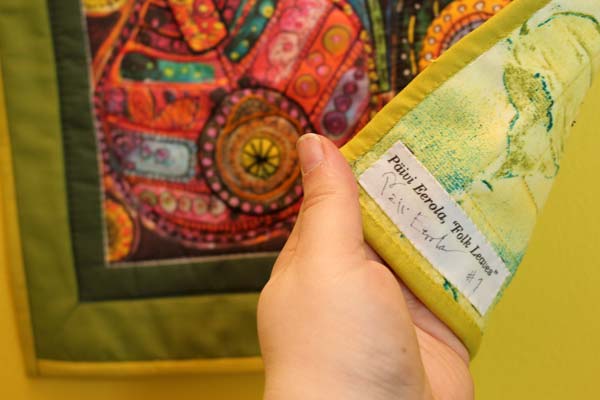 A detail of a digitally printed art quilt, by Peony and Parakeet