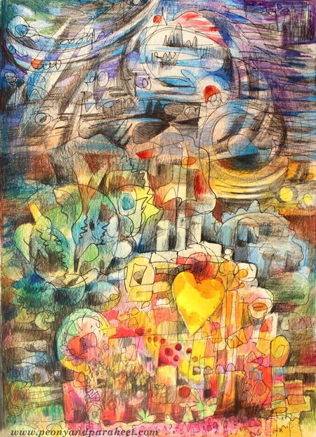 Home sofa, an art journal page by Peony and Parakeet