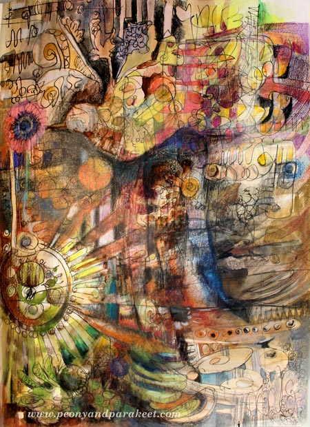 "Introvert", an art journal page by Peony and Parakeet. Find inspirational adjectives for your art!