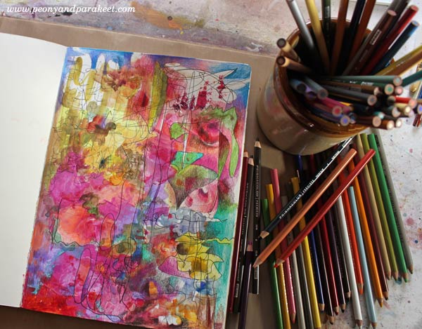 Colored pencils with watercolors and acrylic paints
