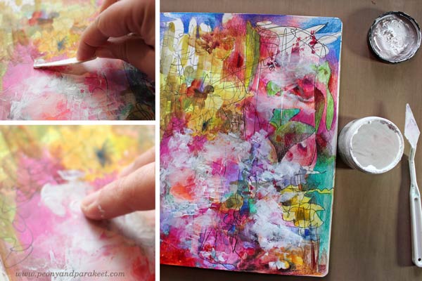 Gesso over a mixed media painting