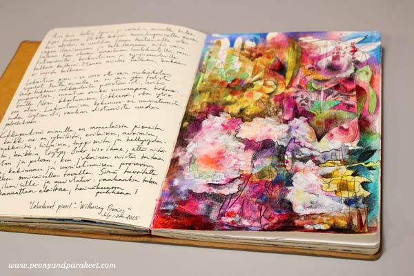 Withering Peonies, an art journal page by Peony and Parakeet