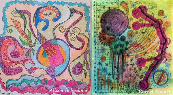 Alison Schockner and Cheryl Rayner, student artwork created at the class Inspirational Drawing