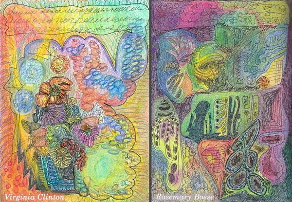 Virginia Clinton and Rosemary Bosse, student artwork created at the class Inspirational Drawing