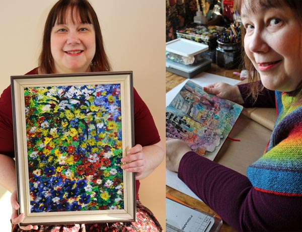 Paivi from Peony and Parakeet with a painting that she made as a child