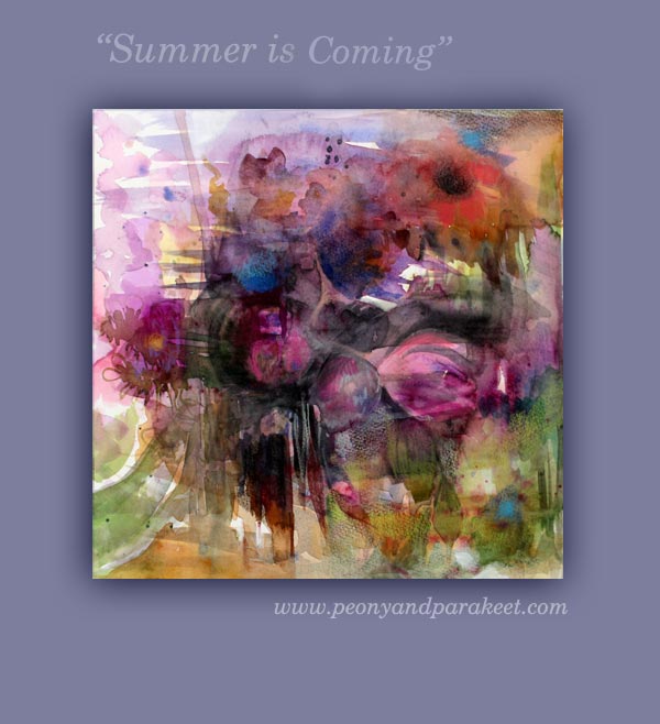 "Summer is Coming", a mixed media painting by Peony and Parakeet