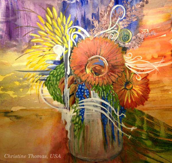 Christine Thomas, USA. Student artwork from the online painting workshop Liberated Artist taught by Paivi Eerola from Peony and Parakeet