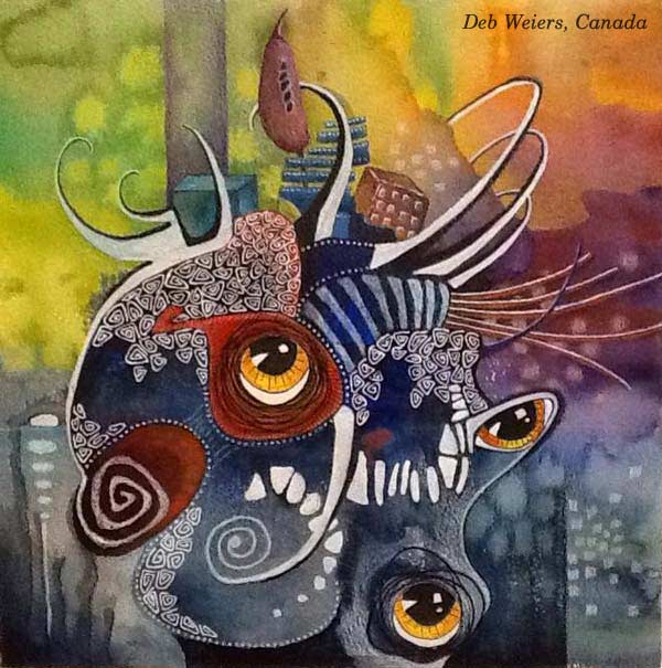 Deb Weiers, Canada. Student artwork from the online painting workshop Liberated Artist taught by Paivi Eerola from Peony and Parakeet