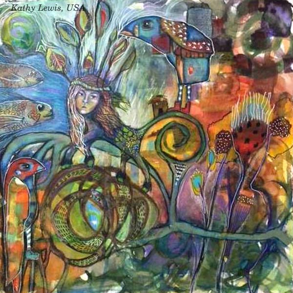 Kathy Lewis, USA. Student artwork from the online painting workshop Liberated Artist taught by Paivi Eerola from Peony and Parakeet