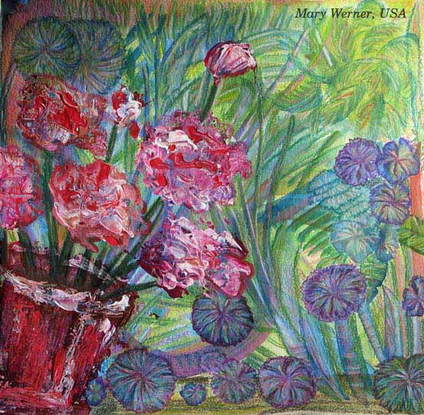 Mary Werner, USA. Student artwork from the online painting workshop Liberated Artist taught by Paivi Eerola from Peony and Parakeet