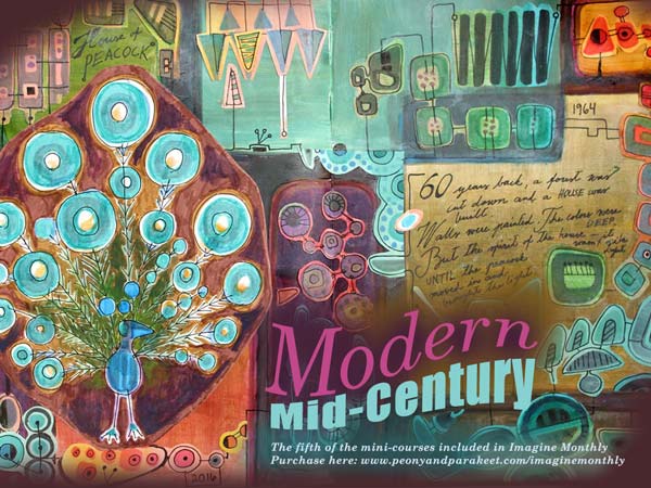 Modern Mid-Century, a mini-course about making an art journal spread in mid-century modern style