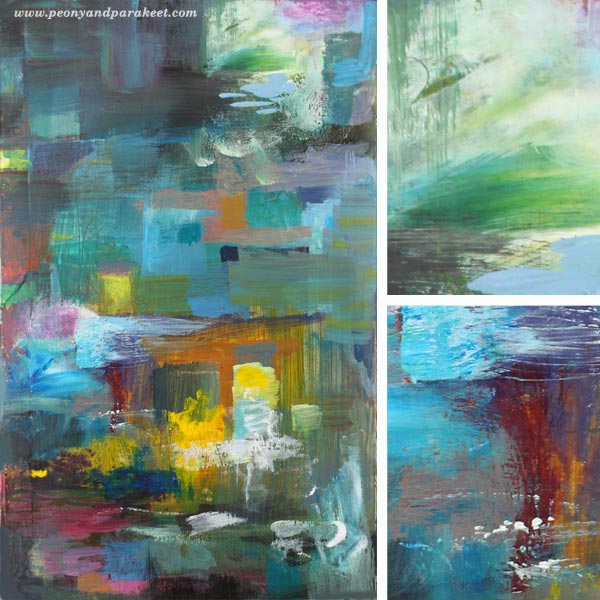 House with a View, an abstract art journal page using leftover paint, by Paivi Eerola from Peony and Parakeet
