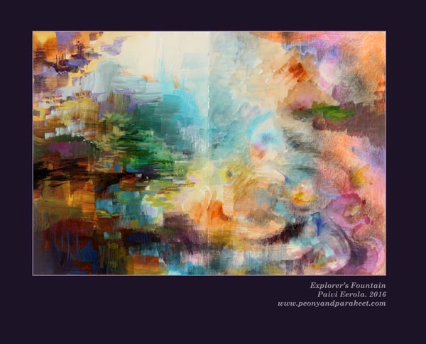 Explorer's Fountain, an art journal page spread by Paivi Eerola from Peony and Parakeet