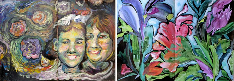 Imagine Monthly art journaling classes. Vincent van Gogh inspired portrait painting class & Georgio O'Keeffe inspired botanical collage class by Peony and Parakeet